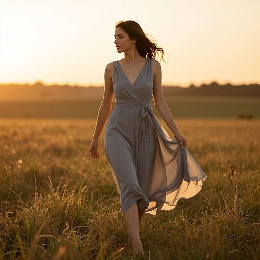 Graceful Woman in Sunlit Field