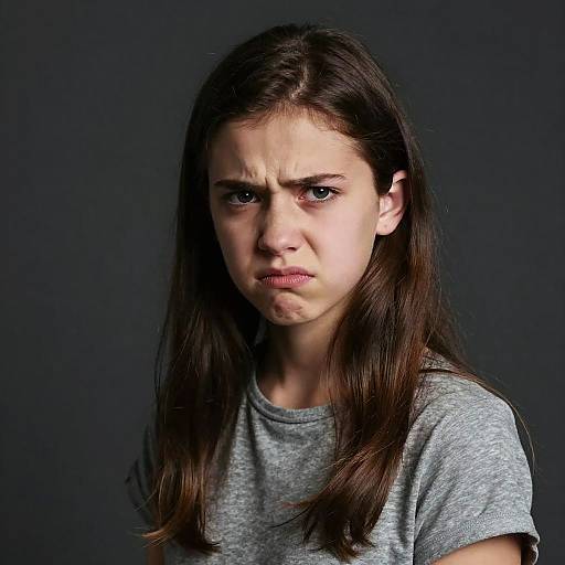 Teenage Girl Scowling with Annoyed Expression