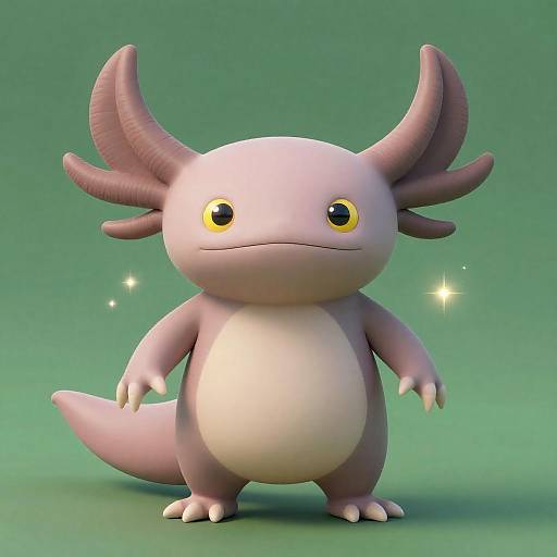 Glowing Escher-Style Oversized Axolotl Standing Full-Body