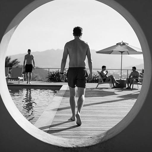 Sunlit Poolside: A Black-and-White Capture