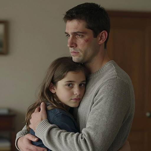 Tender Moment: Man and Girl Embrace