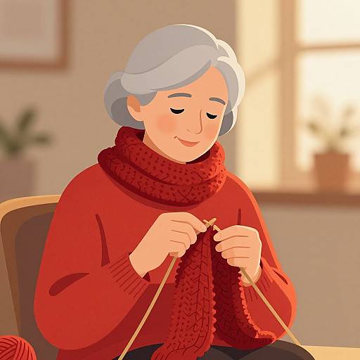 Serene Senior Woman Knitting Illustration