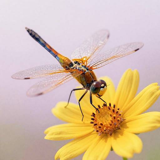 Delicate Dragonfly on Yellow Blossom