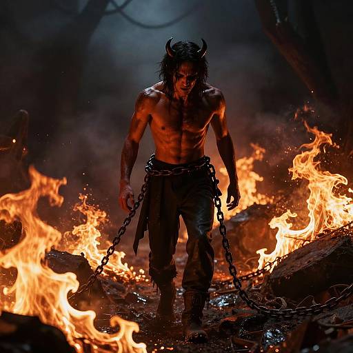 Tormented Demon in Fiery Abyss