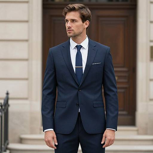 Man in Suit Outside Building