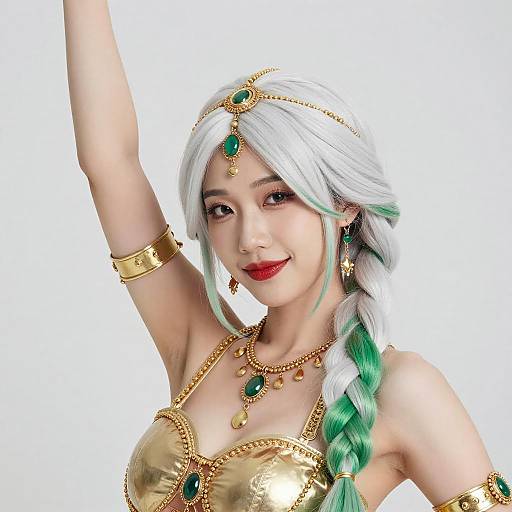 Confident Asian Woman with Gold Adornments