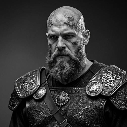 Stoic Tattooed Viking Warrior Portrait
