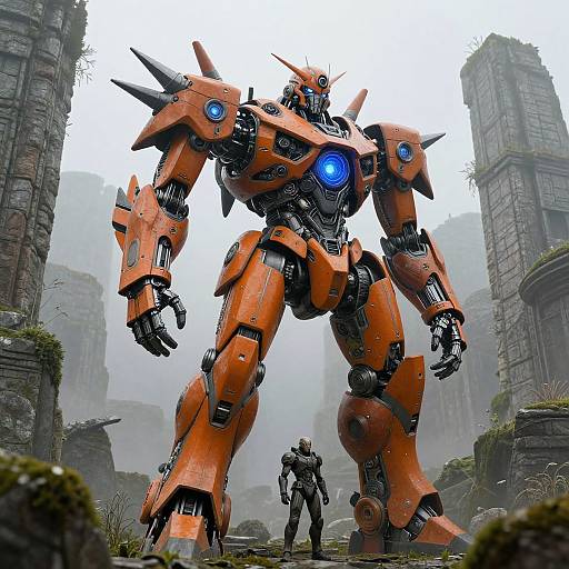 Futuristic Robot in Ancient Ruins