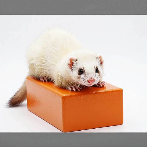 White Ferret on Orange Block