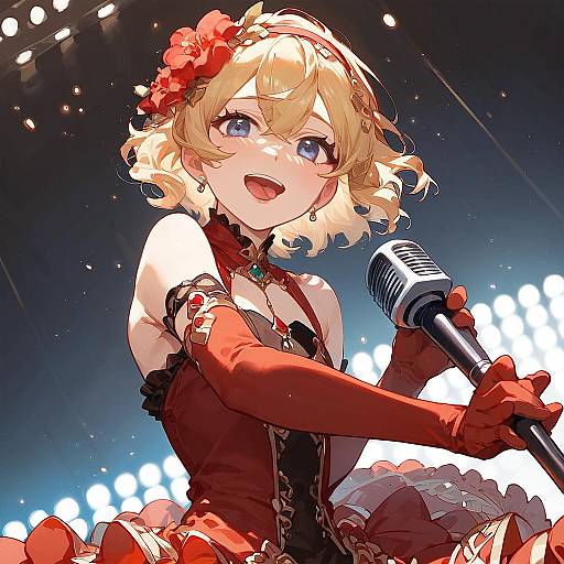 Blonde Anime Idol Singing on Stage
