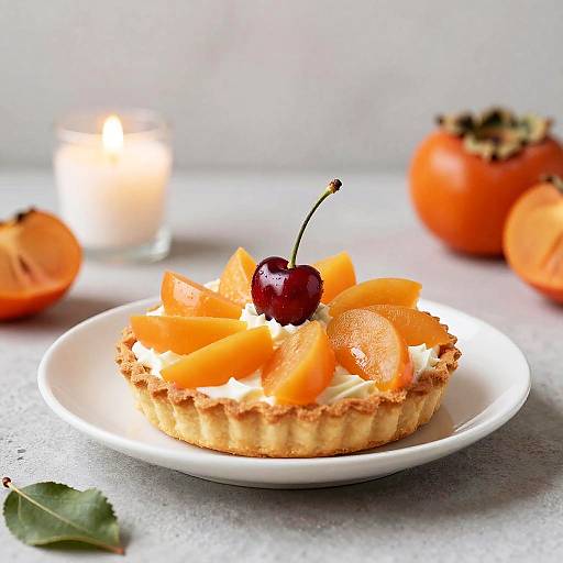 Persimmon Tart with Cherry and Candle