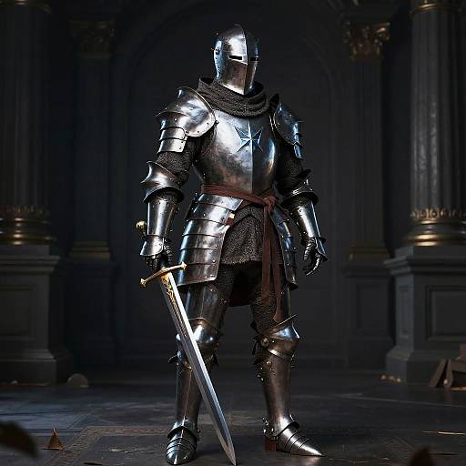Armored Warrior with Sword in Darkness