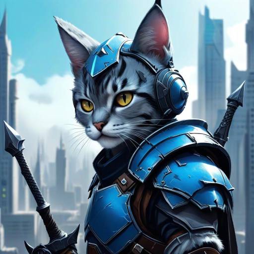 Futuristic Cat Warrior in Blue Armor
