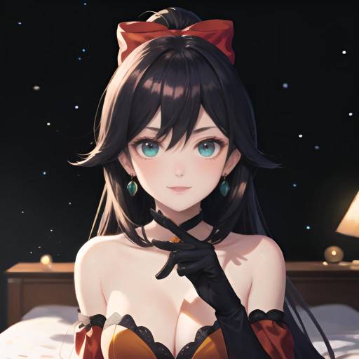 Anime Girl with Red Bow and Gloves