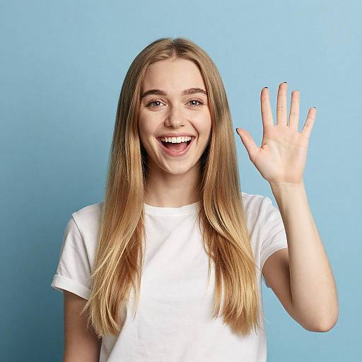 Smiling Blonde Woman Waving