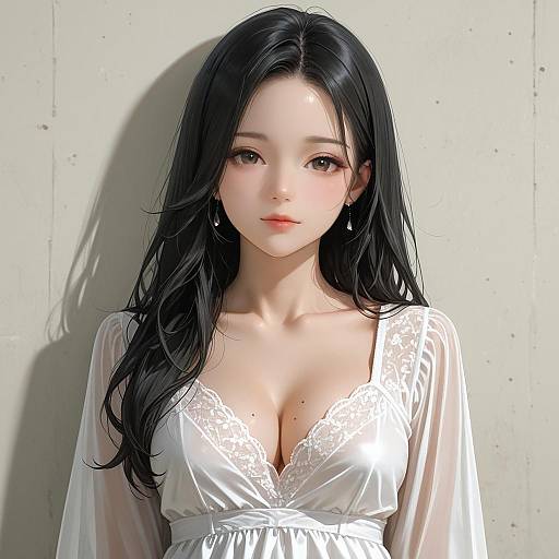 Portrait of Woman in White Lace Dress