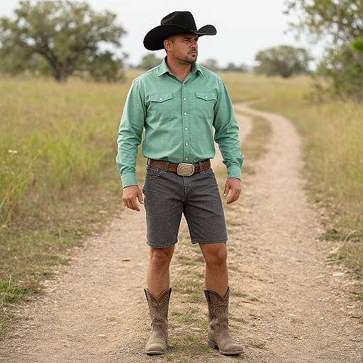 Man in Cowboy Hat on Dirt Path