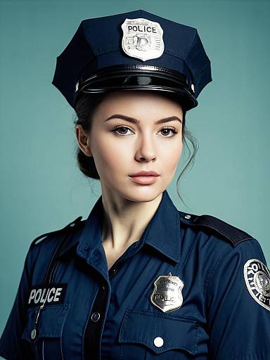 Photorealistic Studio Portrait — Woman Police Costume