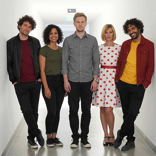 Bright Hallway Portrait of Five Individuals