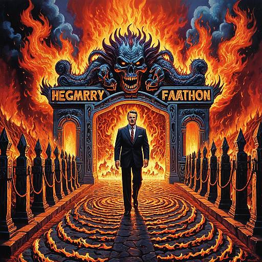 1950s Gameshow Host Walking Through Hellfire Entrance