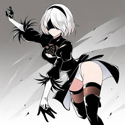Illustration of 2b (nier:automata), nier (series) in the style of Trefle r