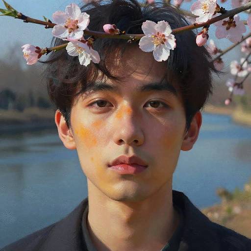 Surreal Portrait with Peach Blossoms