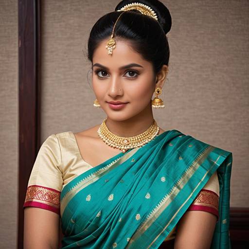 Indian Woman in Traditional Saree and Jewelry