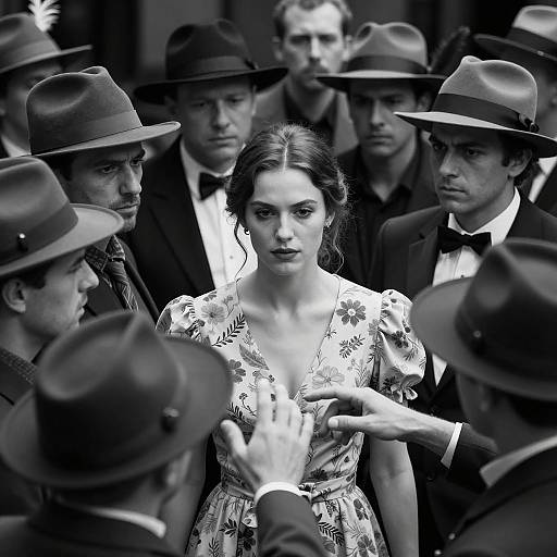 Dramatic Black and White Crowd Scene