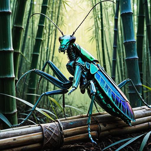 Iridescent Mantis Guardian in Bamboo Grove Iridescent Mantis Guardian in Bamboo Grove