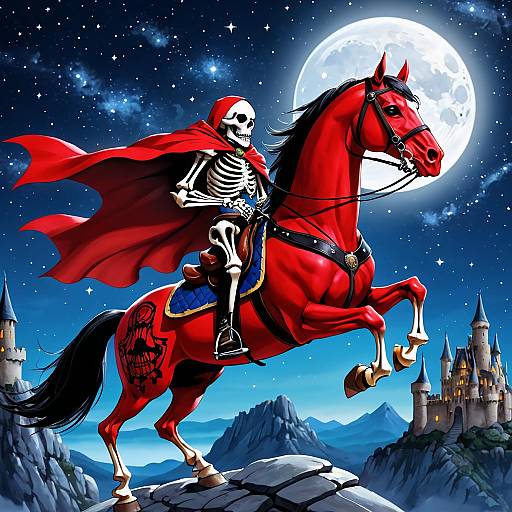 Enigmatic Skeleton Horseman Under Moonlight