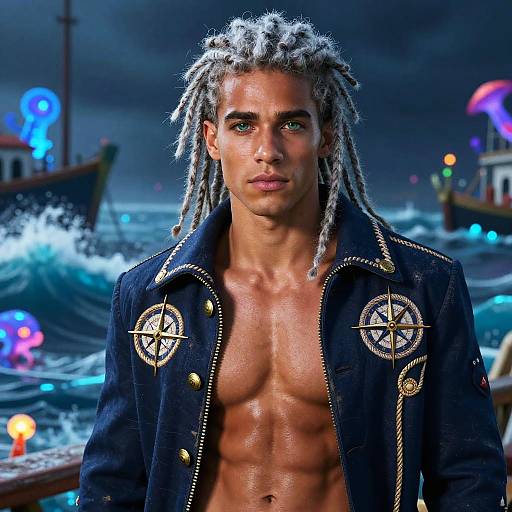 Vibrant Young Sailor in Stormy Harbor