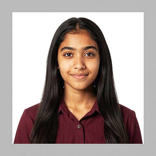Portrait of Young Woman with Maroon Shirt