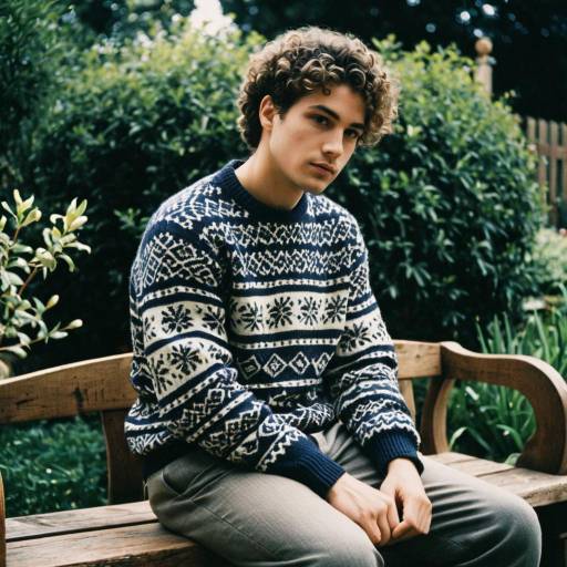 Young Man Sitting on Wooden Bench in Garden