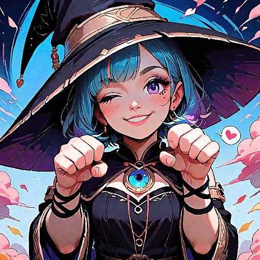 Winking Witch Girl Paw Pose Smile