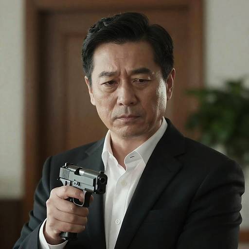 Serious Middle-Aged Man with Handgun