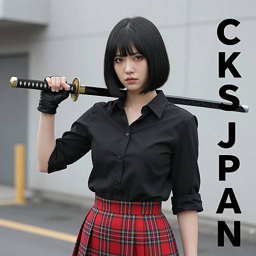 Asian Woman Holding Katana Outdoors