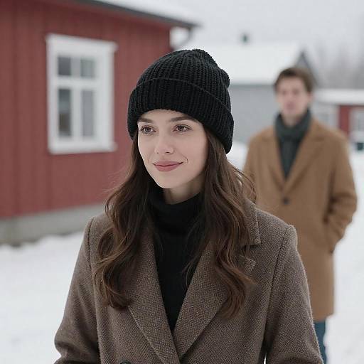 Charming Winter Scene with Woman and Man