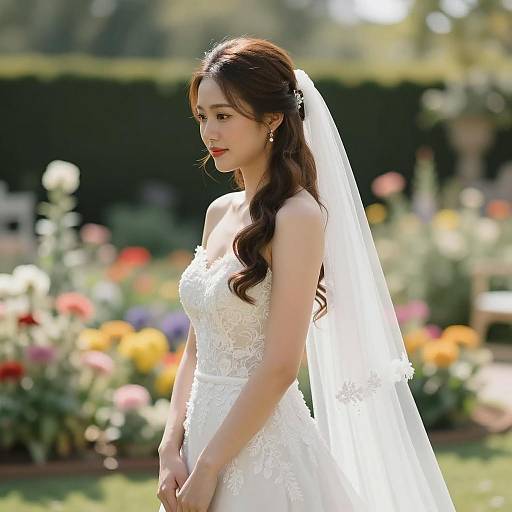 Elegant Asian Bride in Summer Garden