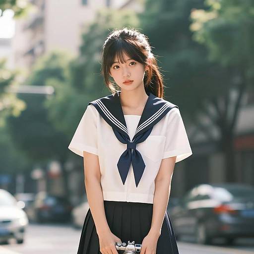 Young Asian Woman with Camera in Nature