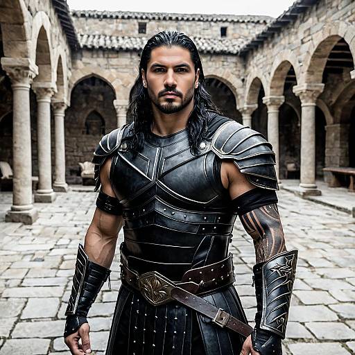 Medieval Warrior in Black Leather Armor