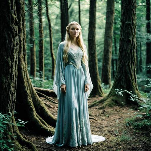 Woman in Elegant Dress Standing in Forest