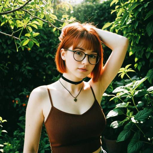 Young Woman with Red Hair in Garden