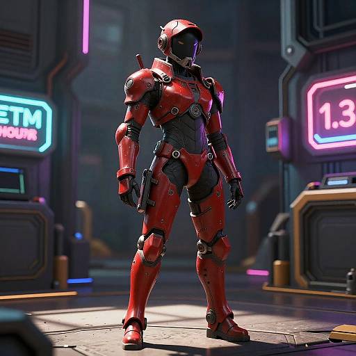 Temmie in Red Tactical Cyberpunk Armor