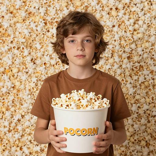 Child Enjoying Popcorn in a Studio