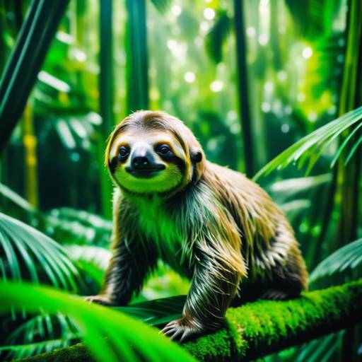 Sleepy Sloth in Lush Rainforest Scene