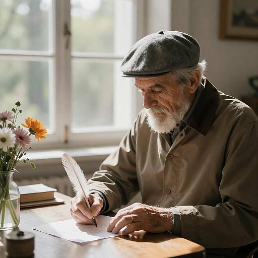Elderly Writer in Sunlit Study