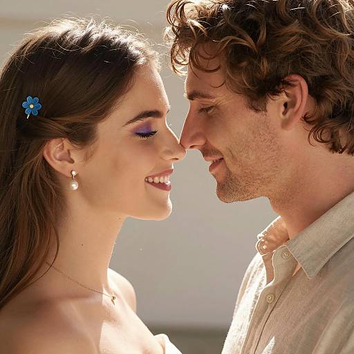 Close-up Romantic Couple Nose to Nose