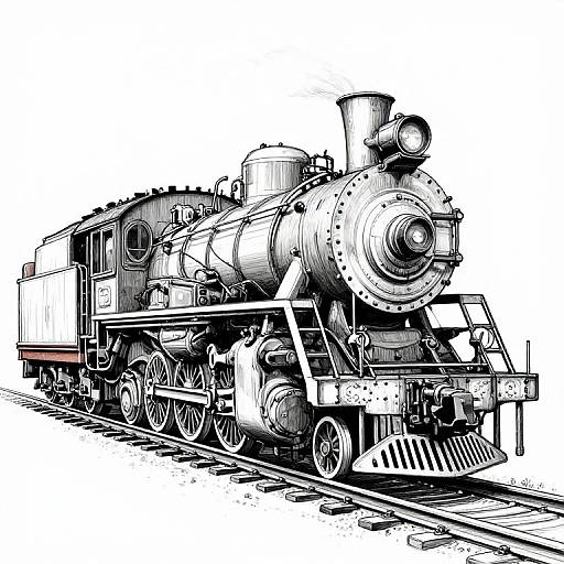 Vintage Steam Locomotive Line Drawing