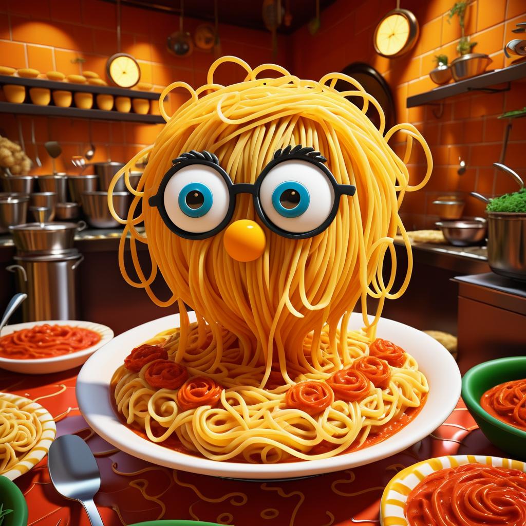 Whimsical Pasta Character in Italian Restaurant