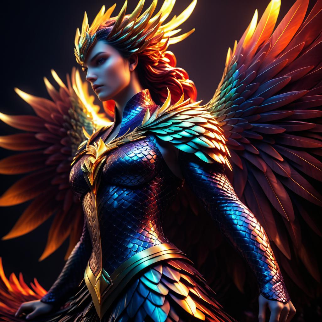 Cinematic Phoenix: Scaled Mythical Beauty